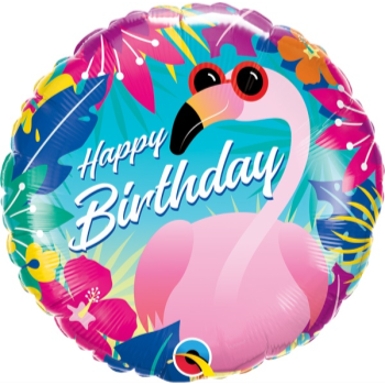 Image de 18" FOIL - HAPPY BIRTHDAY TROPICAL FLAMINGO