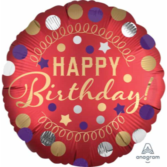 Image sur 18" FOIL - HAPPY BIRTHDAY RED SATIN PARTY