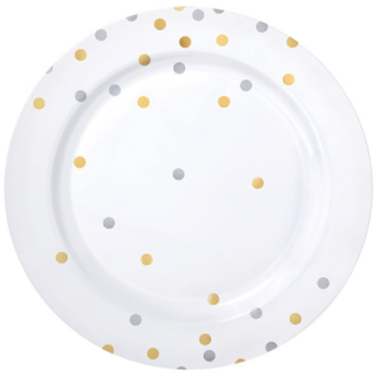 Picture of GOLD AND SILVER CONFETTI 10" PLASTIC PLATES - HOT STAMPED