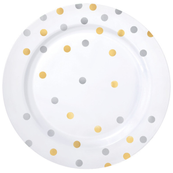 Image de GOLD AND SILVER CONFETTI 7" PLASTIC PLATES - HOT STAMPED