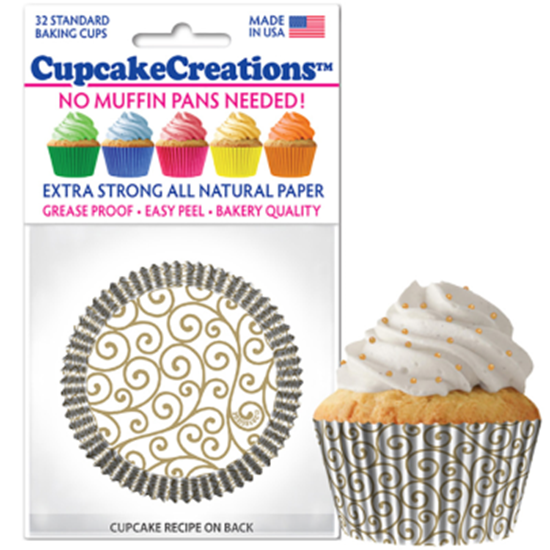 Image sur BAKING CUPS - STANDARD - GOLD SCROLL  32/PKG