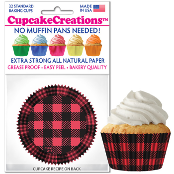 Image de BAKING CUPS - STANDARD - RED AND BLACK BUFFALO PLAID  32/PKG