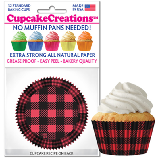 Image sur BAKING CUPS - STANDARD - RED AND BLACK BUFFALO PLAID  32/PKG