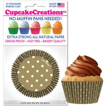 Image de BAKING CUPS - STANDARD - GOLD POLKA DOT 32/PKG