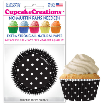 Image de BAKING CUPS - STANDARD - BLACK AND WHITE POLKA DOTS 32/PKG