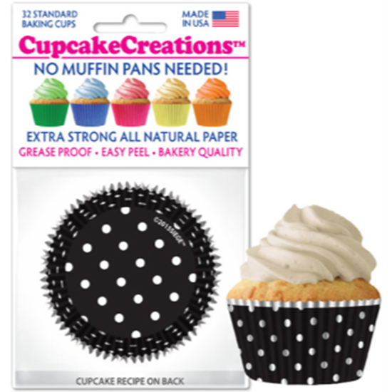 Picture of BAKING CUPS - STANDARD - BLACK AND WHITE POLKA DOTS 32/PKG