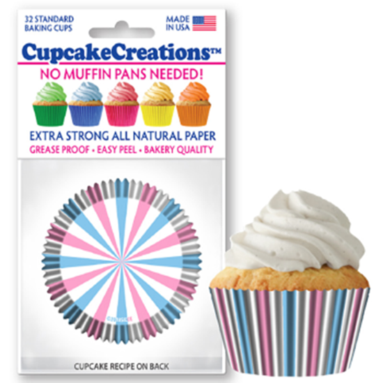 Picture of BAKING CUPS - STANDARD - GENDER REVEAL STRIPES  32/PKG