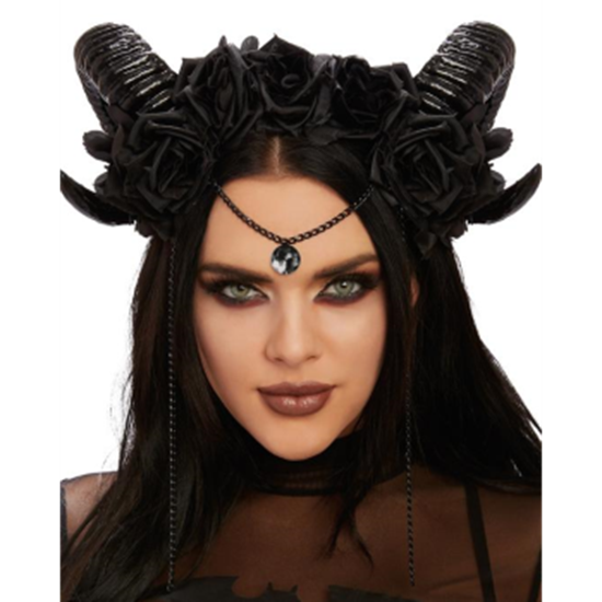 Picture of ANIMAL - RAM HEADPIECE WITH BLACK ROSES