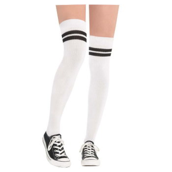 Image de HOSIERY - WHITE AND BLACK STRIPED ATHLETIC THIGH HIGH SOCKS