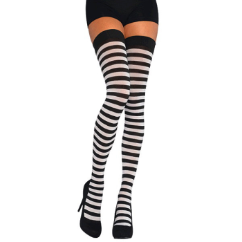 Picture of HOSIERY - BLACK AND WHITE STRIPED THIGH HIGHS