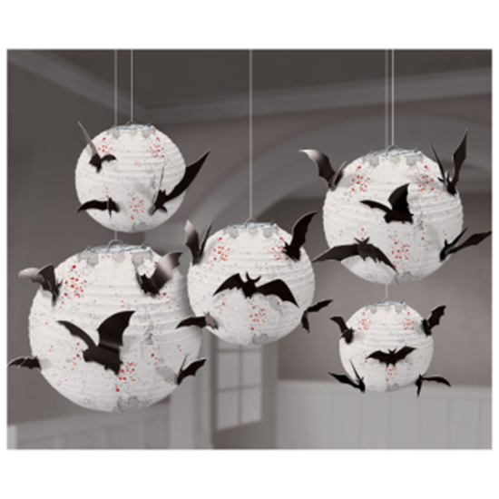 Picture of WHITE HANGING PAPER LANTERNS WITH BAT ADD-ONS