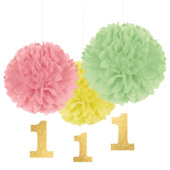 Image de DECOR - 1st BIRTHDAY FLUFFY DECORATION WITH DANGLER - PINK