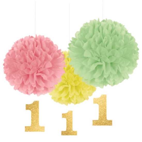 Image sur DECOR - 1st BIRTHDAY FLUFFY DECORATION WITH DANGLER - PINK