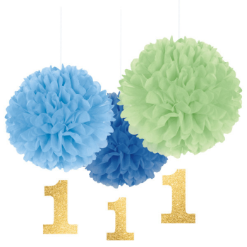 Image de DECOR - 1st BIRTHDAY FLUFFY DECORATION WITH DANGLER - BLUE