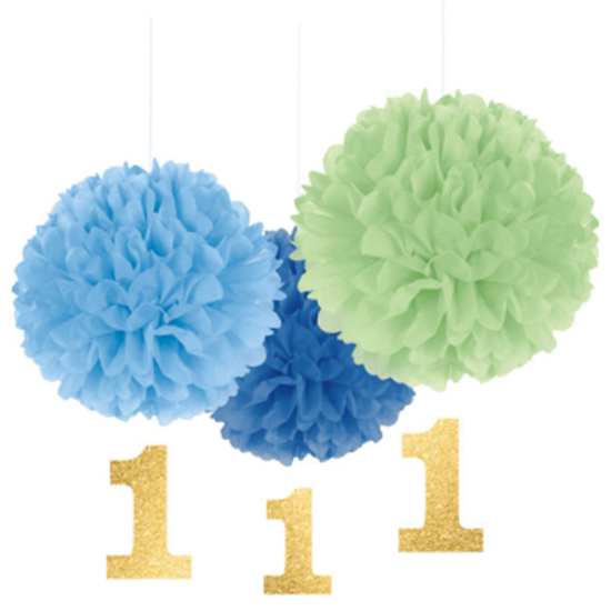 Picture of DECOR - 1st BIRTHDAY FLUFFY DECORATION WITH DANGLER - BLUE
