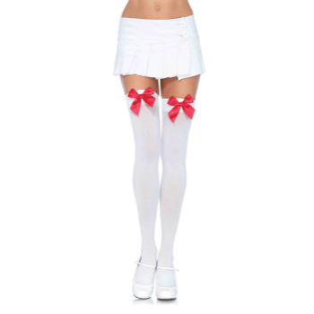 Image de HOSIERY - THIGH HIGHS - WHITE WITH RED BOW 