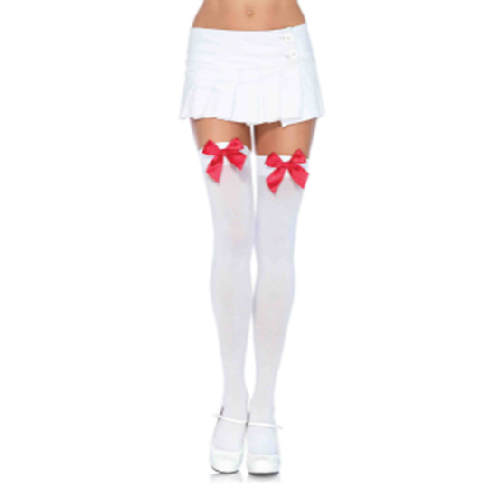 Image sur HOSIERY - THIGH HIGHS - WHITE WITH RED BOW 