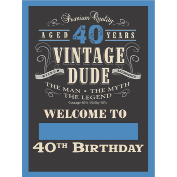Image de 40th - LAWN YARD SIGN - 40TH VINTAGE DUDE "WRITE ANY NAME"