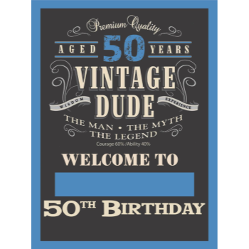 Image de 50th - LAWN YARD SIGN - 50TH VINTAGE DUDE "WRITE ANY NAME"