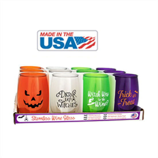 Picture of HALLOWEEN PLASTIC STEMLESS WINE GLASSES