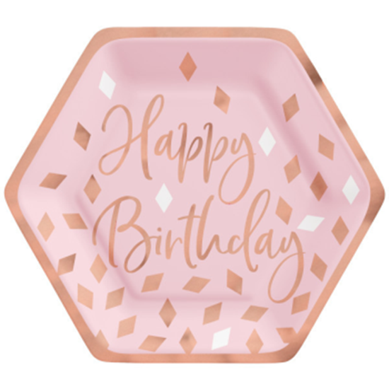 Picture of TABLEWARE - BLUSH BIRTHDAY - 7" HEXAGON METALLIC PLATE