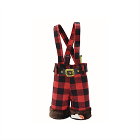 Picture of DECOR - GIFT BAG - WINE BAG WITH FUR TRIM BUFFALO PLAID SUSPENDER PANTS