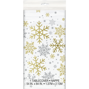 Picture of TABLEWARE - SILVER & GOLD HOLIDAY SNOWFLAKES - TABLE COVER