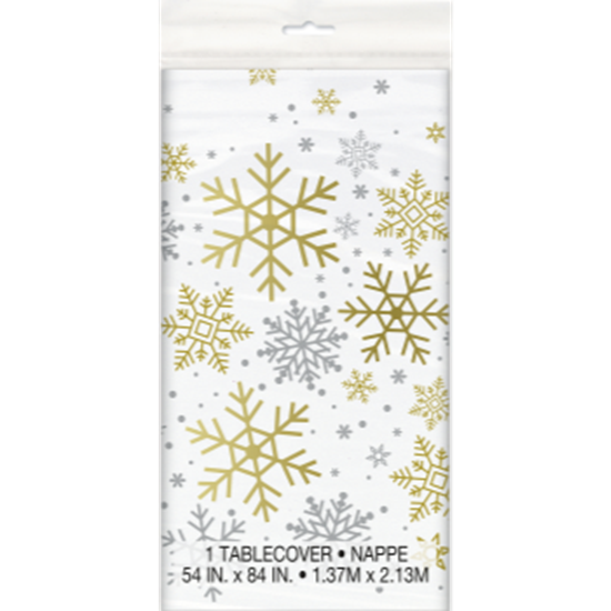 Picture of TABLEWARE - SILVER & GOLD HOLIDAY SNOWFLAKES - TABLE COVER