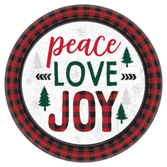 Image sur TABLEWARE - COZY HOLIDAY PEACE LOVE JOY PLAID - 7" PLATES 