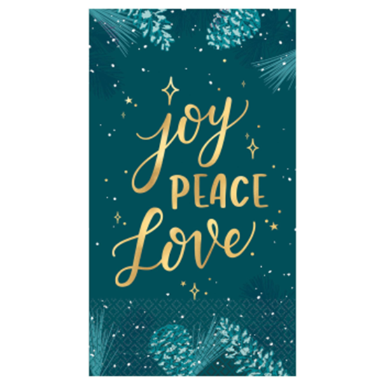 Picture of TABLEWARE - VERY MERRY TEAL GUEST TOWEL - HOT STAMPED