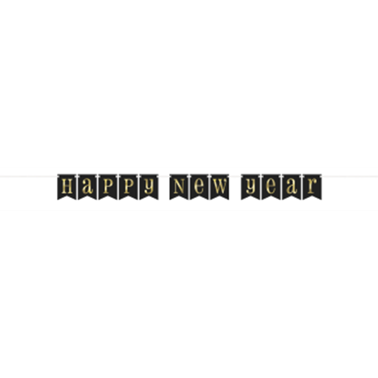 Image sur DECOR - HAPPY NEW YEAR PENNANT BANNER - BLACK/GOLD
