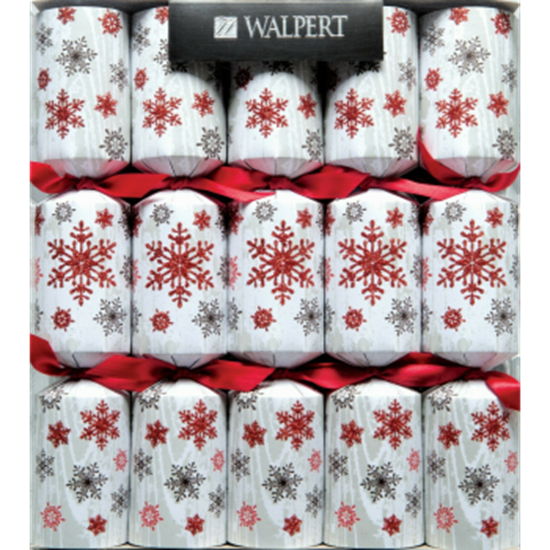 Picture of TABLEWARE - CRACKERS - 11" RED GLITTERY SNOWFLAKES