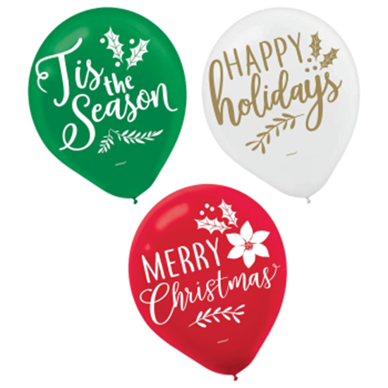 Image sur BALLOONS - 12" LATEX BALLOONS - TRADITIONAL CHRISTMAS ASSORTED 