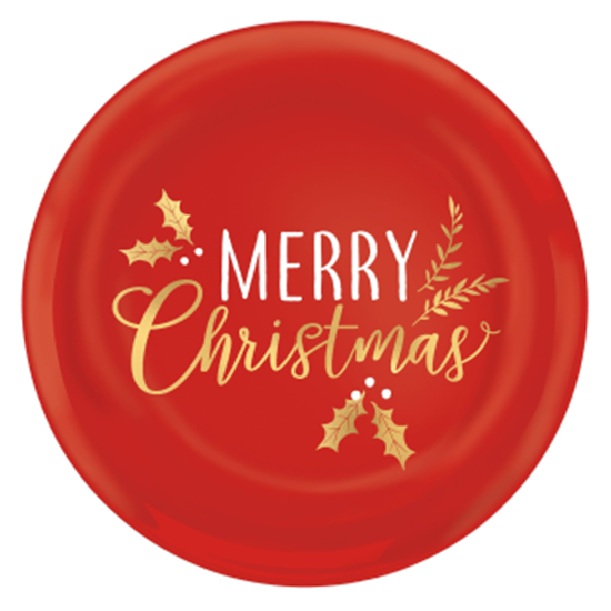 Image sur TABLEWARE - MERRY CHRISTMAS RED ROUND PLASTIC PLATTER - HOT STAMPED