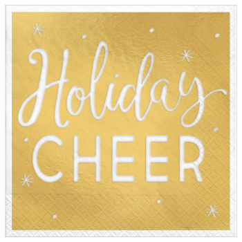 Image de TABLEWARE - HOLIDAY CHEER HOT STAMPED BEVERAGE NAPKINS GOLD