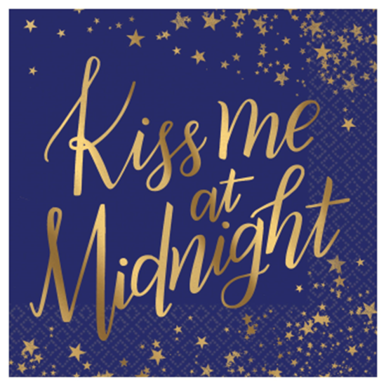 Image sur TABLEWARE - KISS ME AT MIDNIGHT BEVERAGE NAPKINS - 16 COUNT
