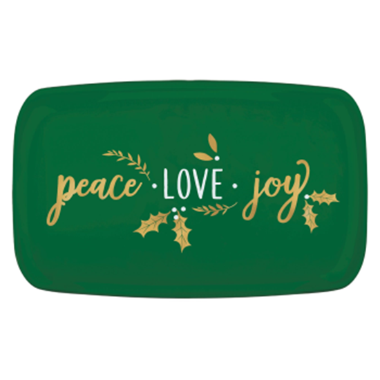 Image sur TABLEWARE - PLATTER PEACE LOVE JOY GREEN RECTANGULAR - HOT STAMPED
