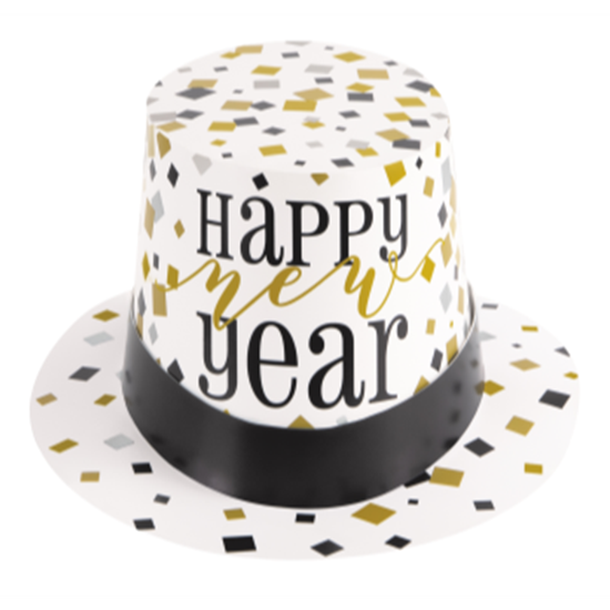 Image sur WEARABLES - BLACK GOLD SILVER HAPPY NEW YEAR CONFETTI  HAT