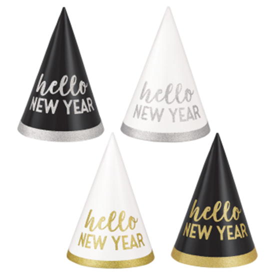 Image sur WEARABLES - NEW YEAR CONE HATS 6 COUNT - BLACK/GOLD/SILVER