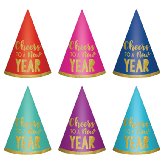 Image sur WEARABLES - NEW YEAR CONE HATS 6 COUNT - MULTI COLOUR