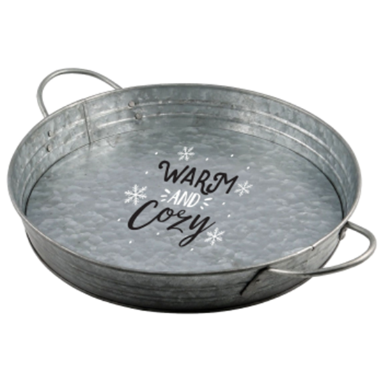 Image sur TABLEWARE - WARM AND COZY ROUND METAL SERVING TRAY WITH HANDLES