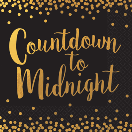 Image sur TABLEWARE - COUNTDOWN TO MIDNIGHT BLACK/GOLD LUNCHEON NAPKIN - 12 COUNT