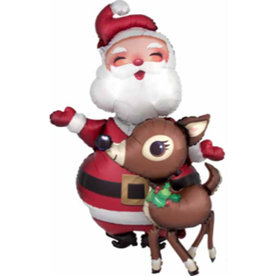 Image sur 48" - SANTA AND REINDEER AIRWALKER - INCLUDES HELIUM