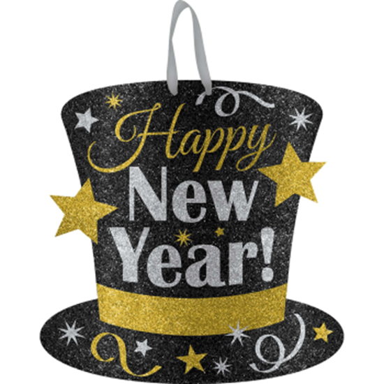 Image sur DECOR - HAPPY NEW YEAR HAT SHAPE GLITTER SIGN