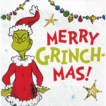 Picture of TABLEWARE - TRADITIONAL GRINCH MERRY CHRISTMAS - BEVERAGE NAPKINS