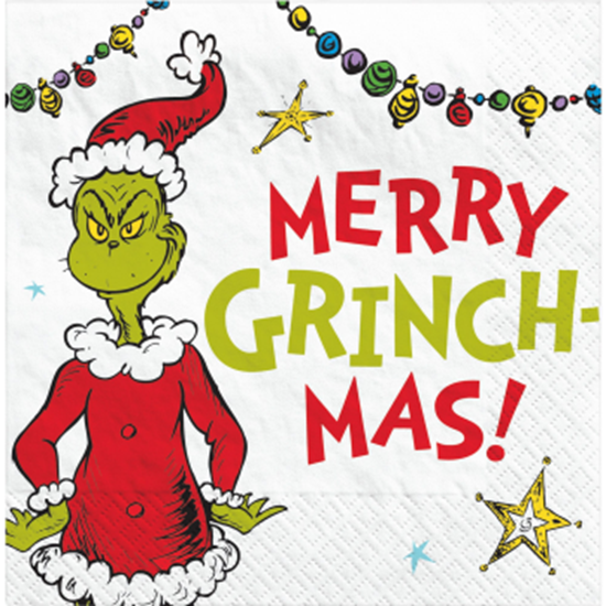 Picture of TABLEWARE - TRADITIONAL GRINCH MERRY CHRISTMAS - BEVERAGE NAPKINS
