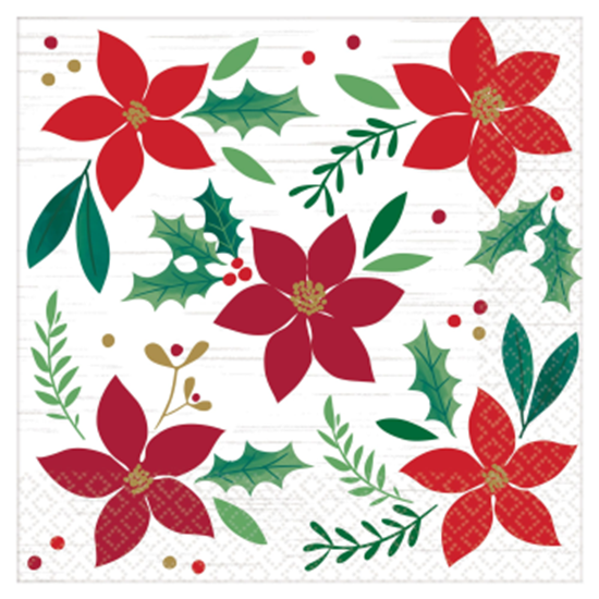 Picture of TABLEWARE - CHRISTMAS WISHES - POINSETTIA DINNER NAPKIN 