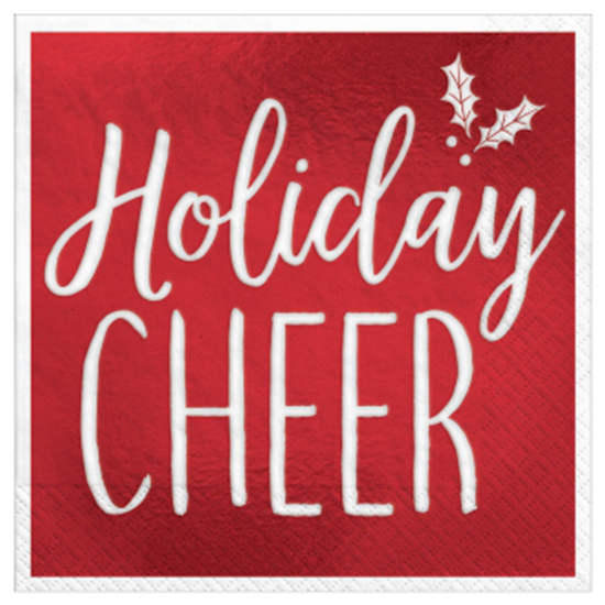 Image sur TABLEWARE - HOLIDAY CHEER HOT STAMPED BEVERAGE NAPKINS RED