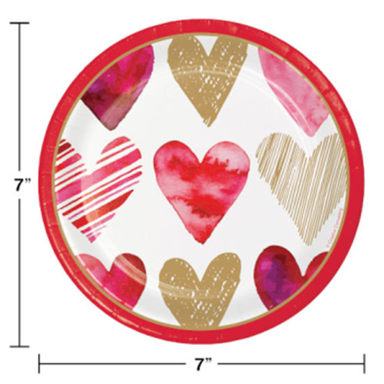 Picture of TABLEWARE - WATERCOLOR HEARTS 7" PLATES