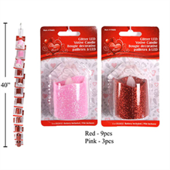 Picture of DECOR - GLITTER LED VOTIVE CANDLE - RED OR PINK